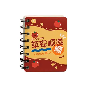 Cute A7 mini spiral notebook featuring a red apple cover design and LUCKY DAY text