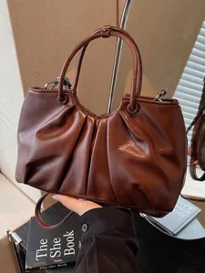 Borsa a Secchiello Plissettata in Morbida Pelle PU Vintage Retro Borsa a Mano Tracolla 2025 Nuova Moda Designer di Nicchia