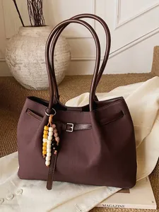 Vintage καφέ τσάντα tote μεγάλης χωρητικότητας με χάντρες για κομψές καθημερινές μετακινήσεις