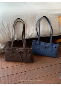 Vintage-Einkaufstasche mit großem Fassungsvermögen in Braun und Blau im Retro-Stil