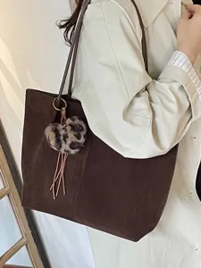 Γυναικεία Τσάντα Tote από Καστόρι Μεγάλης Χωρητικότητας Vintage Μινιμαλιστική Τσάντα Ώμου Μονόχρωμη Τσάντα Χειρός Με Κρεμαστό Λεοπάρ