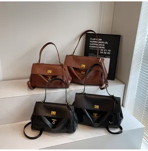 Retro large capacity underarm shoulder bags for women in black and brown colors