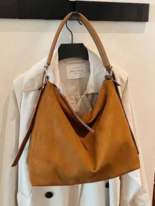 Bolso tote vintage grande de gamuza sintética marrón bolso de hombro minimalista