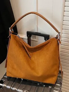 Bolso tote de ante marrón vintage de gran capacidad para mujer uso diario y elegante