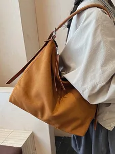 Bolso tote hobo de ante marrón vintage de gran capacidad para mujer estilo minimalista