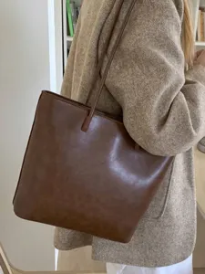 Classic vintage brown faux leather large capacity tote bag for women daily commute