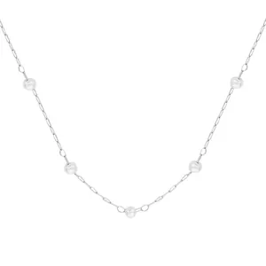 Minimalist sterling silver beaded chain necklace with delicate small round ball pendants.