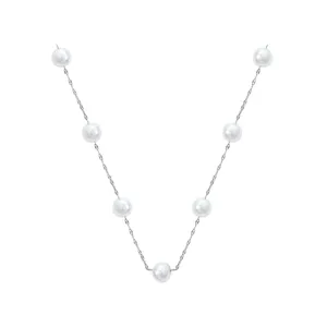 Elegant starry sky pearl necklace with silver chain for women, minimalist jewelry.