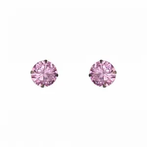 Sparkling pink round-cut zircon stud earrings with classic four-prong setting