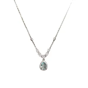 Elegant silver mermaid's tear necklace featuring a light blue zircon teardrop pendant