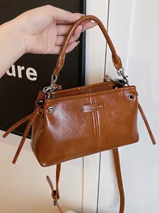 Elegante vintage bruine schoudertas van hoogwaardig kunstleer met grote capaciteit