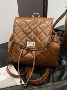 Petit sac à dos matelassé marron pour femme, mini sac à dos élégant en similicuir