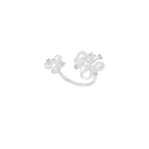Elegant French Baroque open ring featuring white pearls and sparkling cubic zirconia stones