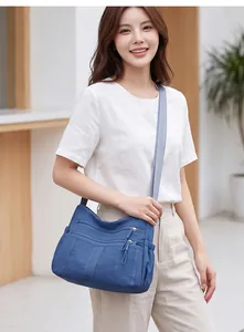 Fashionable large capacity soft leather crossbody bag for women with multi-pockets