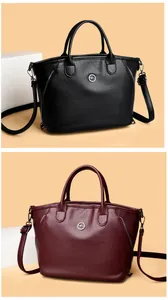 Elegant vintage style large capacity women's handbags in black and burgundy pebbled leather