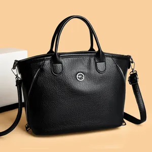 Women Retro Large Capacity Shoulder Bag PU Leather Litchi Texture Handbag With Kangaroo Metal Logo Fashion Daily Tote Bag