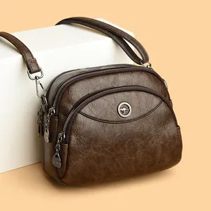 Women PU Leather Crossbody Bag Fashion Retro Litchi Texture Multiple Layers Shoulder Saddle Bag Urban Simple Daily Phone Bag