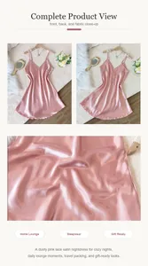 Detailed view of dusty pink lace satin nightdress showing front, back and fabric texture.