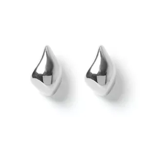 Elegant S925 sterling silver irregular bean water drop stud earrings with high shine