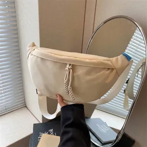 Sac de Poitrine en Toile Décontracté pour Femmes Hommes Mode Bandoulière Sac Banane Avec Tirette Tressée Bandoulière Réglable Grande Capacité Sac de Sport