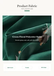 Detalle de primer plano de tela de raso de poliéster floral verde, textura suave