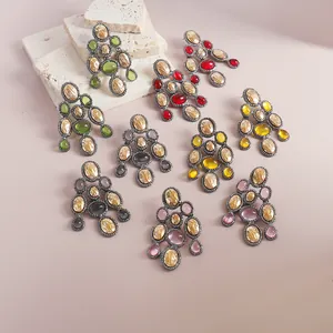 Collection of colorful resin stone chandelier earrings in vintage retro ethnic style