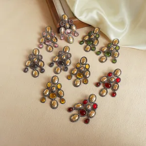 Group of colorful resin dangle earrings with vintage ethnic style and textured finish
