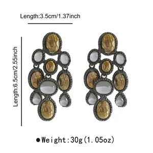 Detailed view of vintage resin drop earrings with dimensions and weight