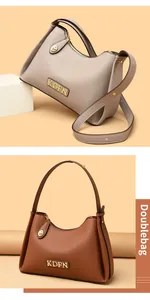 Detailed view of two elegant pebbled leather handbags in beige and brown colors