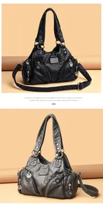 Detailansicht der Vintage-Motorradtasche aus weichem Leder mit silberner Hardware