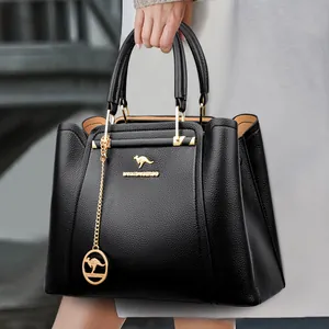 Bolso Tote de Moda para Mujer en Cuero PU con Textura de Lichi Gran Capacidad Múltiples Compartimentos Bolso de Hombro Bandolera con Logo de Canguro
