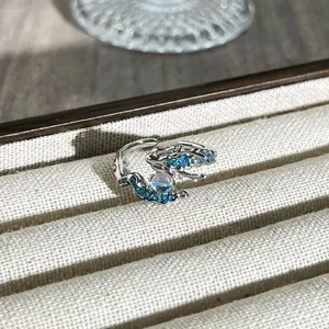 Detailansicht Silberring Drache mit blauen Steinen und schillerndem Opal
