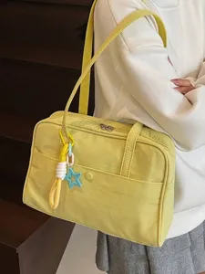 Grand sac fourre-tout jaune à bandoulière pour femmes et étudiantes style décontracté