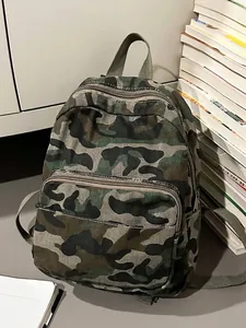 Stylish camouflage canvas backpack for women, casual school bag and travel rucksack