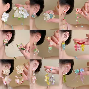 Forest Style Fresh Flower Tassel Beaded Earrings For Women 925 Sterling Silver Post Sweet Daisy Floral Drop Earrings Fashion Jewelry