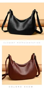 Elegante hobo-tas met grote capaciteit van zacht korrelig leer in zwart en donkerbruin