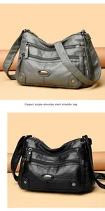Soft leather multi-pocket crossbody bag for women available in grey and black