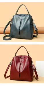 Multifunctional women's soft leather backpack in blue and dark red color options
