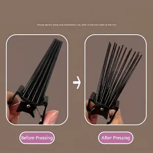 Instructional detail showing how to press and use the black hair root volumizing clip