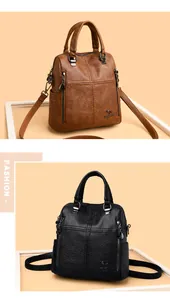Zaino casual da donna in ecopelle marrone e nera di grande capacità vista dettaglio
