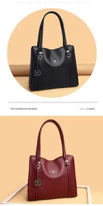 Elegant black and burgundy large capacity commuter leather handbags for stylish women.