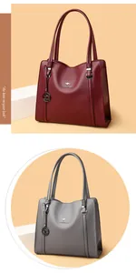 Detail view showing elegant burgundy and grey pebbled leather tote bags for commuting