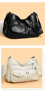 Detail view of stylish quilted shoulder bags in black and off-white faux leather