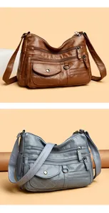 Modern multi-pocket faux leather crossbody bags for women in brown and blue tones