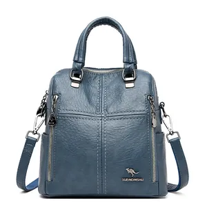 Zaino e borsa a tracolla in pelle blu capiente per donna per uso casual