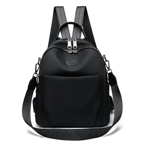 Zaino multifunzionale e borsa a tracolla in nylon nero per donna con logo a canguro