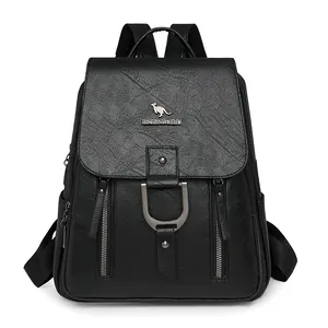 Sac à Dos en Cuir PU pour Femmes Mode Occidentale Simple Couleur Unie Rabat Sac à Dos Avec Anneau en D Métallique Sac de Voyage pour Femme