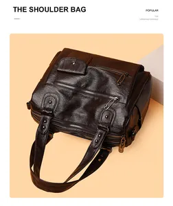 Detailansicht einer braunen Vintage-Schultertasche aus PU-Leder mit Reißverschlüssen