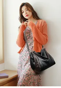 Large black soft leather handbag for women, minimalist shoulder crossbody tote bag