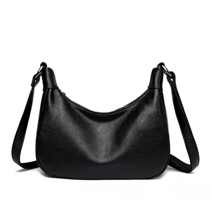 Grote zwarte hobo tas van zacht leer voor dames veelzijdige casual commuter schoudertas